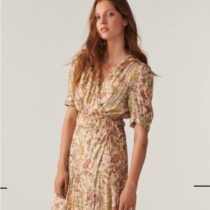 NWOT ba&sh floor length flow-y dress with subtle shimmer stitching.